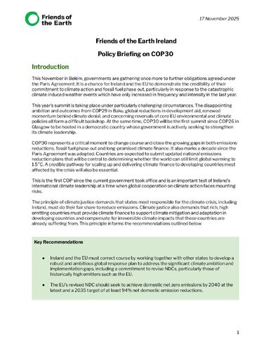 Friends of the Earth Ireland Briefing on COP30
